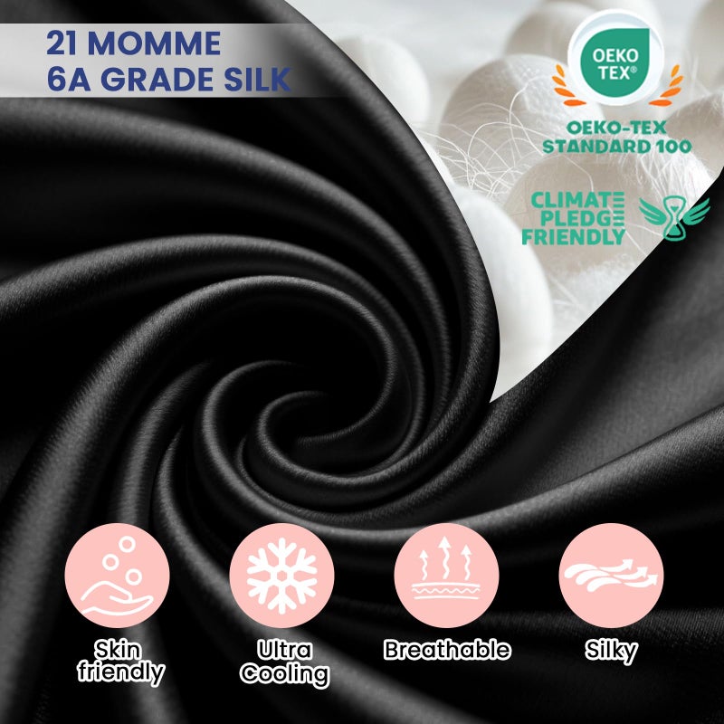 Ravmix Silk Pillow Cases with Zipper, 21momme Mulberry Silk Pillowcase for Hair Skin Health, Soft Smooth Breathable Cool Pillow Cover for Beauty Sleep with Gift Box 1PC(Queen 20"x30", Black) - Image 5